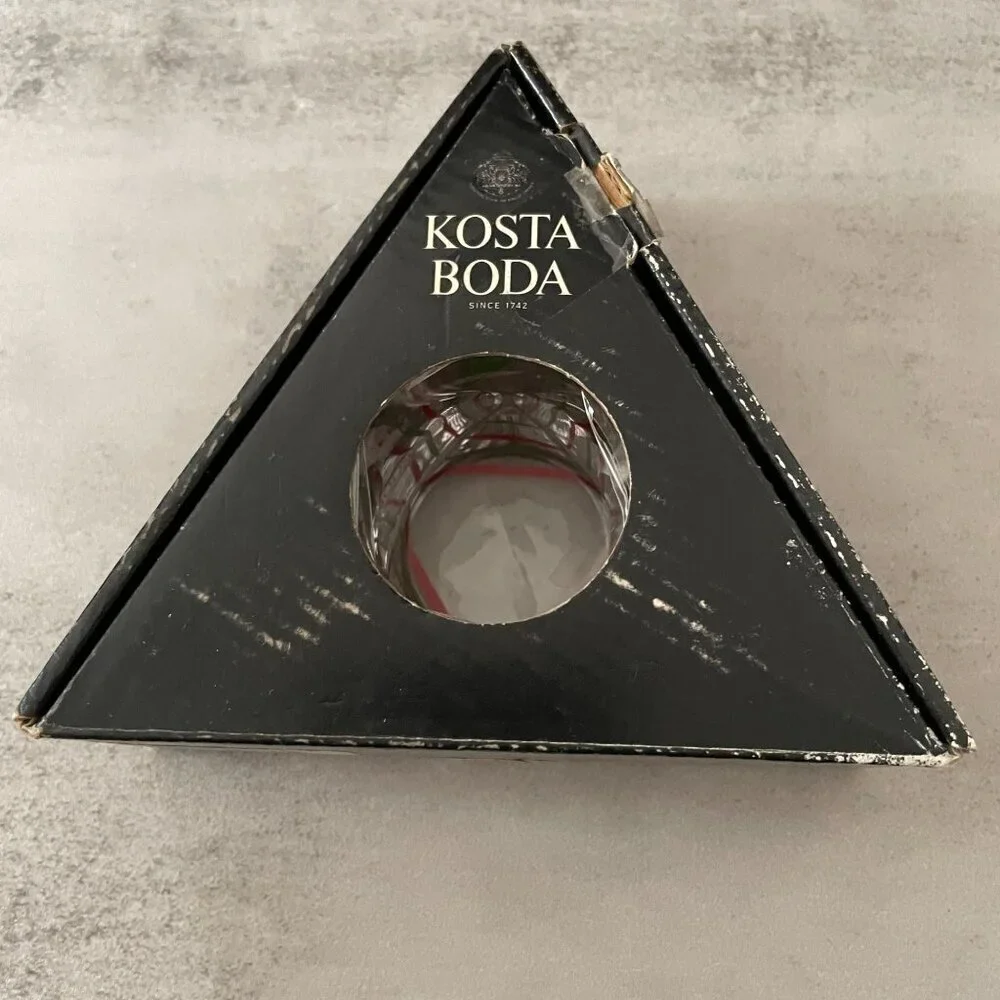 Kosta Boda VTG Piece of Cake Red Green Stripe Triangle Candleholder Signed